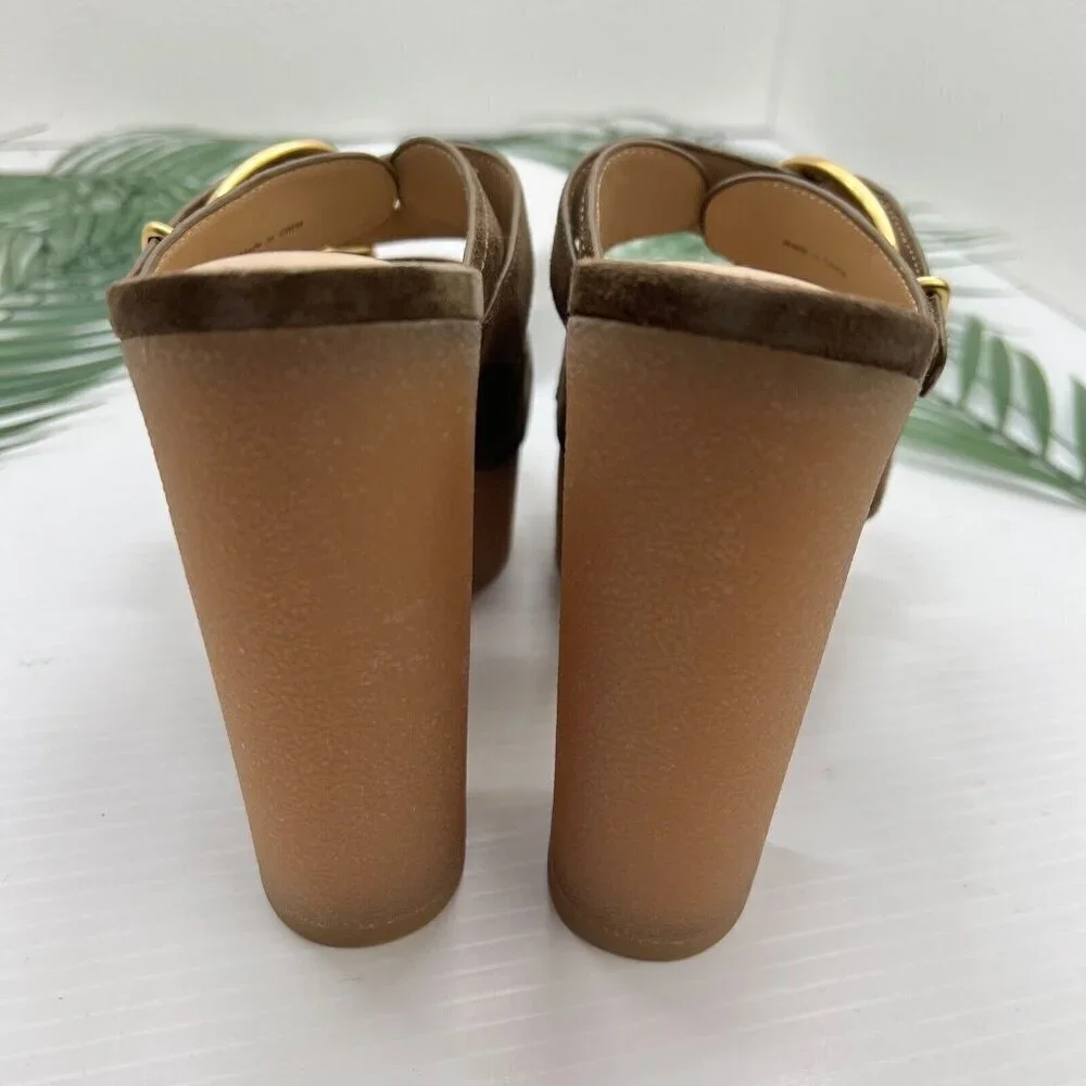 Veronica Beard Garrick Brown Suede Dual Buckle Platform Sandals Size 6.5M NWB